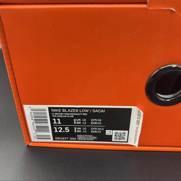 Nike Blazer Low x Sacai British Tan Brown Red White DD1877-200 Mens Size 11 - Picture 12 of 13